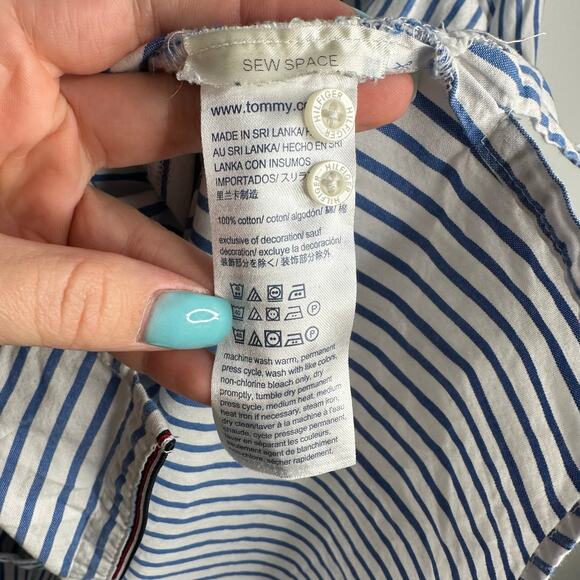 Tommy Hilfiger cotton blue + white vertical stripe relaxed fit button up shirt - Picture 3 of 7